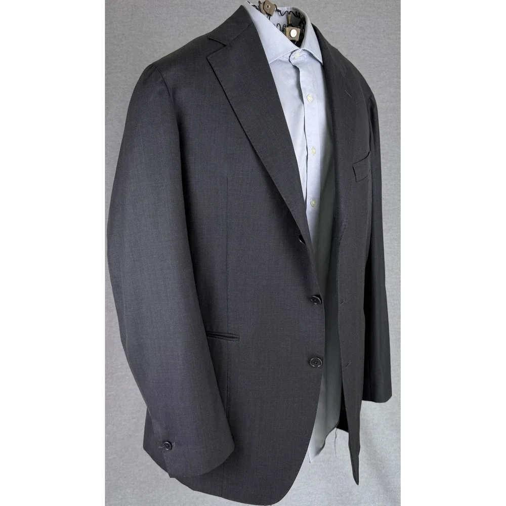 Grimaldi Napoli Loro Piana‎ Wool Blazer Mens 60 Charcoal Gray 3 Button Jacket